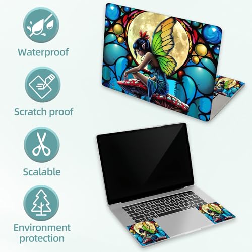 Universal Laptop Skin Decal, 3-Piece Vinyl Protector for 12 13 14 15.6" Notebook, Waterproof Anti-Scratch, Easy Trim & Bubble-Free Finish, Fairy Sitting on a Mushrooms - color: Fairy Sitting on a Mushrooms