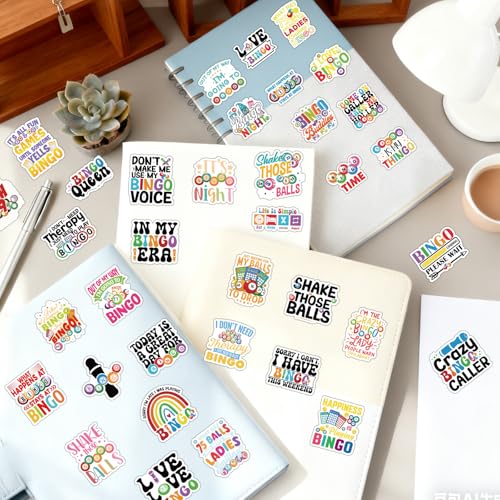 50 Pcs Funny Bingo Stickers for Adults Bingo Accessories Stickers | Bingo Game Sticker, Glossy Waterproof Vinyl, Bingo Phrases, Game Night Decals for Luggage Laptop Journal Water Bottle Party - style: Bingo