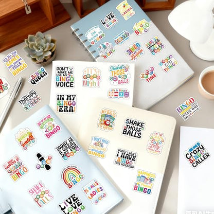 50 Pcs Funny Bingo Stickers for Adults Bingo Accessories Stickers | Bingo Game Sticker, Glossy Waterproof Vinyl, Bingo Phrases, Game Night Decals for Luggage Laptop Journal Water Bottle Party - style: Bingo