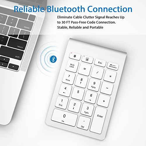 Foloda Bluetooth Number Pad for Laptop, Wireless Bluetooth 10 Key Numeric Number Keypad Numpad, Extensions Number Keyboard Laptop Accessories for PC Chrome Notebook (NO Receiver) - color: SilverWhite