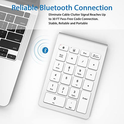 Foloda Bluetooth Number Pad for Laptop, Wireless Bluetooth 10 Key Numeric Number Keypad Numpad, Extensions Number Keyboard Laptop Accessories for PC Chrome Notebook (NO Receiver) - color: SilverWhite