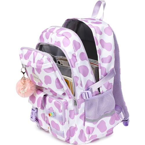 abshoo School Backpack for Girls Bookbag with Lunch Bag Teen Girls School Bag Travel Daypack (Cow Print Purple) - color: Cow Print Purple