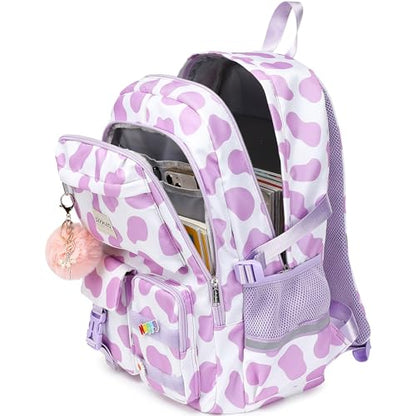 abshoo School Backpack for Girls Bookbag with Lunch Bag Teen Girls School Bag Travel Daypack (Cow Print Purple) - color: Cow Print Purple