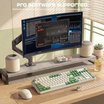 Redragon RM104 Wireless Gaming Keyboard with Knob, Tri-Mode BT/2.4G/USB-C RGB Computer Keyboards, 4000mAh Battery, Programmable Software Support, Anti-Ghosting, Compatible with PC Mac - White & Green - color: White-Green