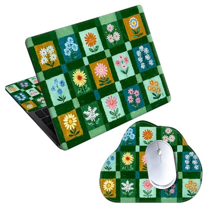 Laptop Skin Sticker Decal 15-15.6 Inch with Cute Mouse Pad, Universal Reusable Vinyl Sticker for 12.1 13 13.3 14 15.4 Inch Netbook and Notebook PC, Green Small Flowers - color: Green Small Flowers