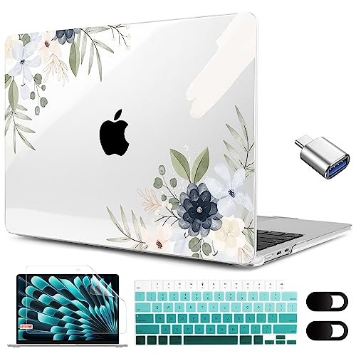 MEEgoodo for M5/M4/M3/M2 MacBook Air 15 inch Case 2026 2025 2024 2023, Case Fit Model (A3448/A3241/A3114/A2941) for MacBook Air 15.3 inch, Vintage Floral - color: Vintage Floral