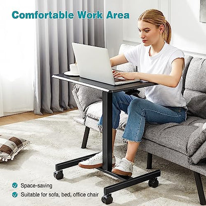 DUMOS Mobile Small Standing Desk, Portable Rolling Laptop Desk with 2 Lockable Wheels, Adjustable Height Computer Workstation for Home Office, 19 Inch Black - color: Black