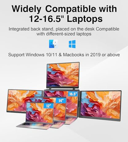 Laptop Screen Extender, 14" Quad Portable Monitor, FHD 1200P IPS Triple Display Compatible with Windows10/11 and Mac, for 12"-16.5" Laptops - size: 14", style: Quad monitor