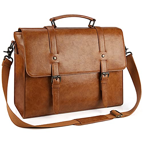 Lubardy Mens Messenger Bag Vintage Leather 15.6 Inch Work Laptop Briefcase | Waterproof Retro Leather, Rugged Computer Laptop Bag, Large Satchel Shoulder Bag for Office, College & Travel, Brown - color: Brown