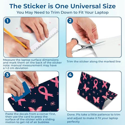Reusable Universal Laptop Skin Sticker, Cut to Fit for 11.6–15.6 Inch Laptops, Waterproof Protective Film, No-Residue - Pink Ribbon Butterflies - color: Pink Ribbon Butterflies