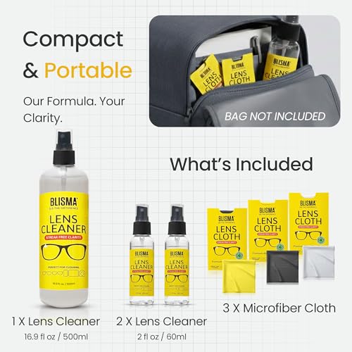 Crystal Clear Eyeglass Lens Cleaner Spray Kit | 2 × 2 Fl Oz + 1 × 16.9 Fl Oz + 3 Microfiber Cloths | See Crystal Clear | Glasses, Sunglasses & Optical Lenses | Pack of 6