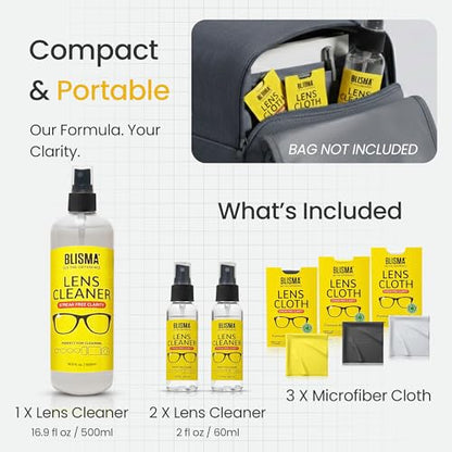 Crystal Clear Eyeglass Lens Cleaner Spray Kit | 2 × 2 Fl Oz + 1 × 16.9 Fl Oz + 3 Microfiber Cloths | See Crystal Clear | Glasses, Sunglasses & Optical Lenses | Pack of 6