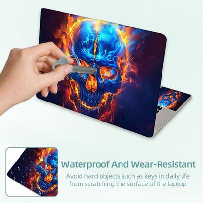 Universal Laptop Skin Decal, 3-Piece Vinyl Protector for 12 13 14 15.6" Notebook, Waterproof Anti-Scratch, Easy Trim & Bubble-Free Finish, Flaming Skull Face - color: Flaming Skull Face