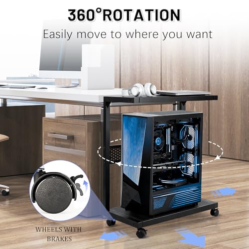 Bfttlity Large Computer Tower Stand 2-Tier Metal PC Stand for Floor Carpet | Under Desk Mobile CPU Stand for Most Computer Towers, 17.52"L x 27.16 "H - size: Extra Large-Black