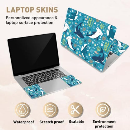 PLIGREAT 15 Inches Cartoon Shark Laptop Decals Sticker Skin Cover, Cute Ocean Blue Laptop Skin Sticker Decal Fits 12" to 15" Laptops Universal Waterproof Removable Notebook Art Protector, Blue Green - color: Blue Green