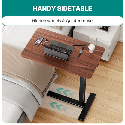 OLIXIS Overbed Table, Bedside Table, Mobile Standing Desk | Adjustable Height, Rolling Laptop Cart, Space Saving Design, Hospital Home Use, Sturdy Wheels, Rust - color: Rust