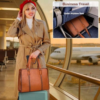 Banuce Italian Full Grain Leather Briefcase for Women Tote Purses | Eco-friendly Leather,Fits 13.3" Laptop and 9.7" iPad,3 Compartments,2Way Long Handles and Strap,Business Work
