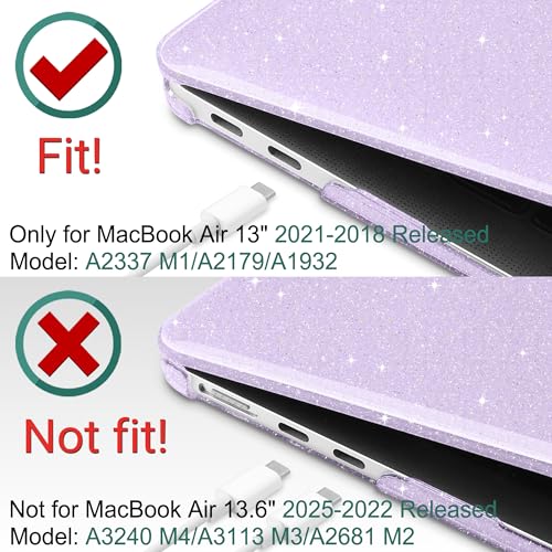 DONGKE for MacBook Air 13 inch Case 2021-2018 Release A2337 M1 A2179 A1932, Bling Plastic Hard Shell Case & Keyboard Cover Only Compatible with MacBook Air 13 inch Retina Fits Touch ID, Sparkly Purple - color: Sparkly Purple