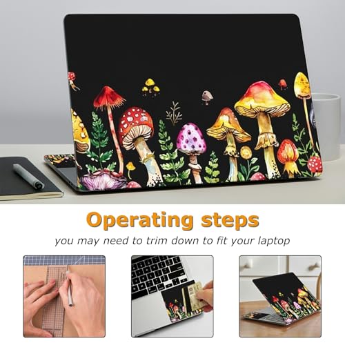 Universal Laptop Skin Sticker with 2 Wrist Pad Decals, 3-Piece Removable Vinyl Laptop Cover, Color Mushrooms Waterproof Anti-Scratch, Easy-Trim Fit for 13.3" 14" 15.6" Laptops - color: Color Mushrooms