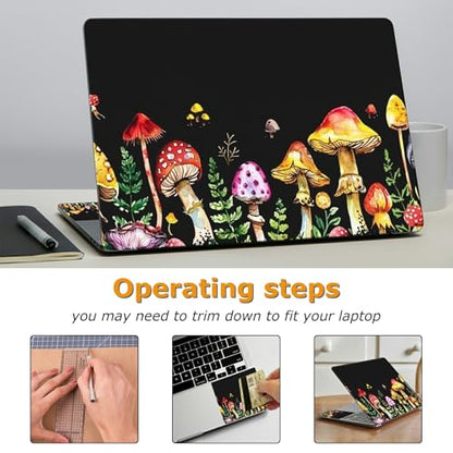 Universal Laptop Skin Sticker with 2 Wrist Pad Decals, 3-Piece Removable Vinyl Laptop Cover, Color Mushrooms Waterproof Anti-Scratch, Easy-Trim Fit for 13.3" 14" 15.6" Laptops - color: Color Mushrooms