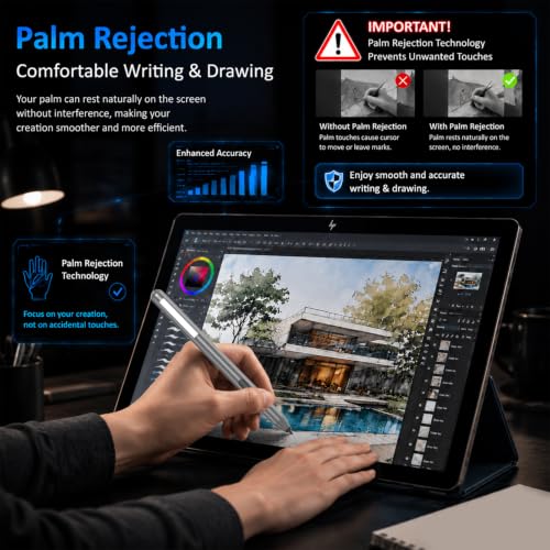 MPP 1.51 Pen for Surface Pro 11/10/X/9/8 300Day Battery Life Palm Rejection | Digital Pen for Surface, Surface Laptop/Book/Go/Studio, Kobo, 1024 Pressure, Precise Drawing & Note-Taking, Two Side Buttons - color: Grey