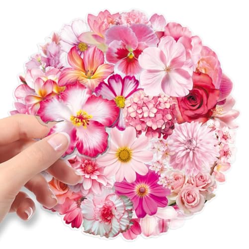 Transparent Flower Stickers,50Pcs PET Waterproof Flower Stickers for Window, Water Bottles, Laptop, Notebook, Scrapbook, Luggage, Cell Phone, Helmet, Party Favors(colourful-B14) - color: Colourful-b14