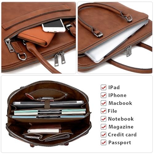 Blofinche Laptop Messenger shoulder bag: Genuine Leather work Briefcase 13.3 15.6 inch designer Satchel handbag - color: Litchi Brown, size: 15.6 inch