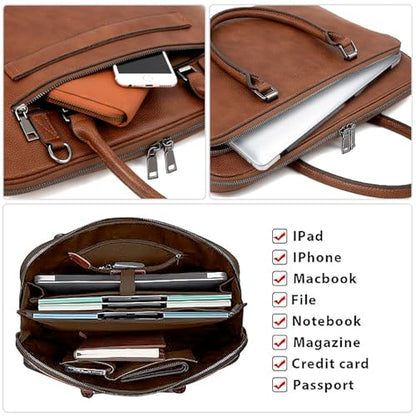 Blofinche Laptop Messenger shoulder bag: Genuine Leather work Briefcase 13.3 15.6 inch designer Satchel handbag - color: Litchi Brown, size: 15.6 inch