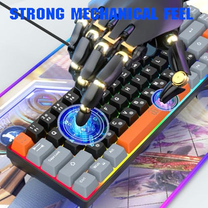 Snpurdiri 60% Percent Gaming Keyboard, Compact RGB Backlit Small Gaming Keyboard for Windows, PC, Laptop (68 Keys, Black-Grey-Orange) - color: Black Grey Orange