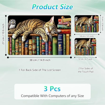 Laptop Skin Sticker Decal 12"-15.6" Universal Laptop/Notebook/Netbook Vinyl - Waterproof Scratch Resistant,Fits HP Dell Lenovo MacBook,2 Free Wrist Pads,Easy Apply & Remove,Cat Bookshelf - color: Cat Bookshelf