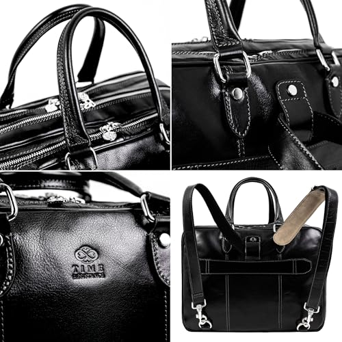 Time Resistance Leather Laptop Briefcase - Full Grain Leather Computer Bag for Men and Women | Leather - color: Black