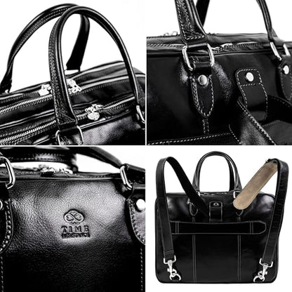 Time Resistance Leather Laptop Briefcase - Full Grain Leather Computer Bag for Men and Women | Leather - color: Black