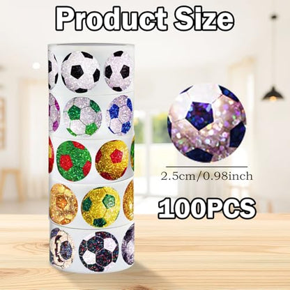 1000Pcs Soccer Stickers Roll, 2.5cm Sports Football Stickers for Water Bottles, Vinyl Self-Adhesive Small Soccer Decals for Laptop Scrapbook Cup Skateboard Gift Team Supplies