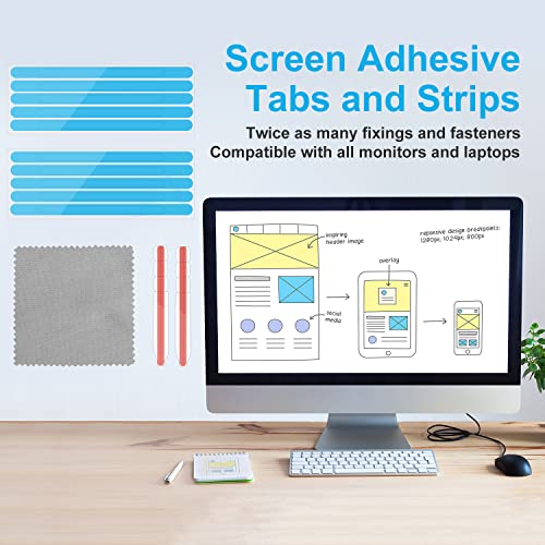 12pcs Privacy Adhesive Screen Tape Strips and 2pcs Plastic Slide Mount Tabs for Computer Monitors with Microfiber Cloth for Easily Installing Privacy Laptop Screen Protector - Replacement Kits - size: 7.09×2.95inch