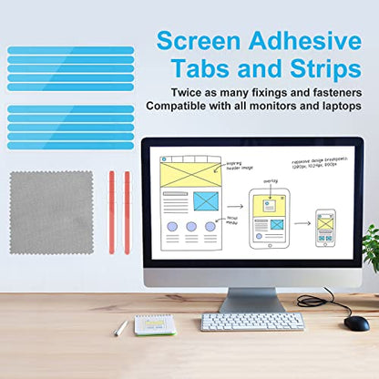 12pcs Privacy Adhesive Screen Tape Strips and 2pcs Plastic Slide Mount Tabs for Computer Monitors with Microfiber Cloth for Easily Installing Privacy Laptop Screen Protector - Replacement Kits - size: 7.09×2.95inch