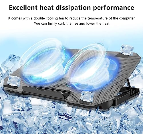 Laptop Cooling Pad, Cooler Pad Chill Mat 2 Quiet Fans LED Lights and 2 USB Ports 5 Height & with Adjustable Speed Mounts Metal Mesh Design, for 9"-17" Laptops（Silver） - color: Silver