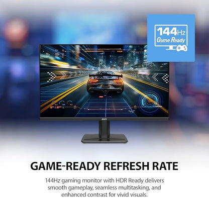 msi PRO MP251 E14L 24.5-inch IPS 1920 x 1080 (FHD) Computer Office Monitor, 144Hz, Free-Sync, HDR Ready, HDMI, VGA Port,VESA Mountable, Tilt, 4-Side Slim Bezel,1ms, Black - style: Pro Mp251 E14L