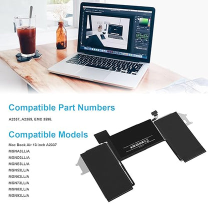 TREE.NB A2389 A2337 Laptop Battery Replacement for MacBook Air 13 Inch (M1, 2020) EMC 3598 MGN53LL/A MGN83LL/A MGN63LL/A MGN93LL/A MGND3LL/A MGN73LL/A MGNA3LL/A MGNE3LL/A 11.4V 55Wh - size: 9.84x5.94x0.2inch A2389