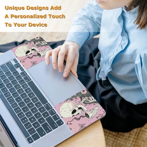 Universal Laptop Skin Sticker with 2 Wrist Pad Decals, 3-Piece Removable Vinyl Laptop Cover, Pink Skull Coffee Waterproof Anti-Scratch, Easy-Trim Fit for 13.3" 14" 15.6" Laptops - color: Pink Skull Coffee