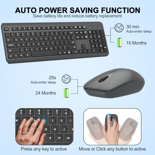 Wireless Keyboard and Mouse Combo, Full-Size Silent Ergonomic Keyboard and Optical Mouse, Long Battery Life, 2.4G Lag-Free Mice Keyboard for Computer, Mac, Laptop, PC, Windows(Gray) - color: Gray