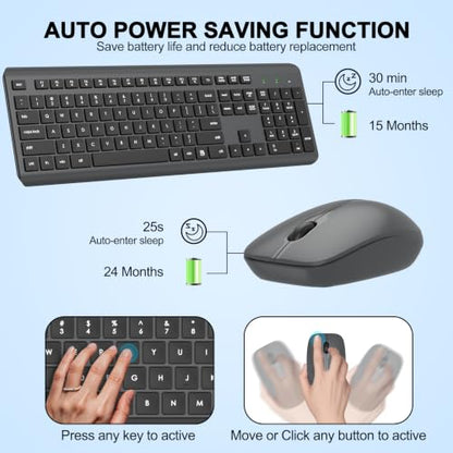 Wireless Keyboard and Mouse Combo, Full-Size Silent Ergonomic Keyboard and Optical Mouse, Long Battery Life, 2.4G Lag-Free Mice Keyboard for Computer, Mac, Laptop, PC, Windows(Gray) - color: Gray