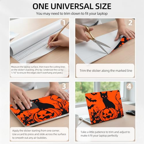 Black Cat On Pumpkin Bats Universal Laptop Skin Sticker 3PCS, Protective Decal Trim-to-Fit 11.6" 13.3" 14" 15.6" Laptop Vinyl Cover, Removable Anti-Scratch Computer Decal Protector - color: Black Cat On Pumpkin Bats