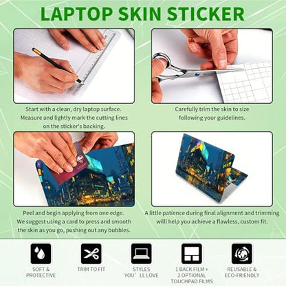 Laptop Skin Sticker Decal, Universal Protective Cover Fit 12 13 14 15.6 Inch Notebook, Reusable Water-Resistant Vinyl Decal w/ 2 Wrist Pads for Business Travel Office, Neon Architecture - color: Neon Architecture