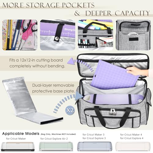 CAB55 Rolling Carrying Case for Cricut Maker 3/Maker 4/Maker/Explore 4/Explore 3/Explore Air 2, Double-Layer Storage Bag with 4 Wheels & Mat Pocket for Cricut Cutting Machine, Accessories & Tools