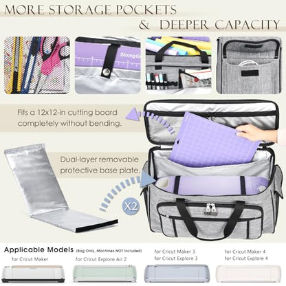 CAB55 Rolling Carrying Case for Cricut Maker 3/Maker 4/Maker/Explore 4/Explore 3/Explore Air 2, Double-Layer Storage Bag with 4 Wheels & Mat Pocket for Cricut Cutting Machine, Accessories & Tools
