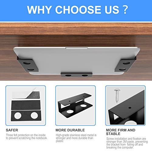 GOME Under Desk Laptop Mount Metal Bracket with Felt Board, Under Desk Laptop Tray Holder Shelf with Screws to Enhanced Stability