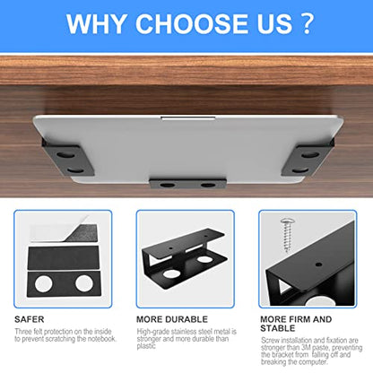 GOME Under Desk Laptop Mount Metal Bracket with Felt Board, Under Desk Laptop Tray Holder Shelf with Screws to Enhanced Stability