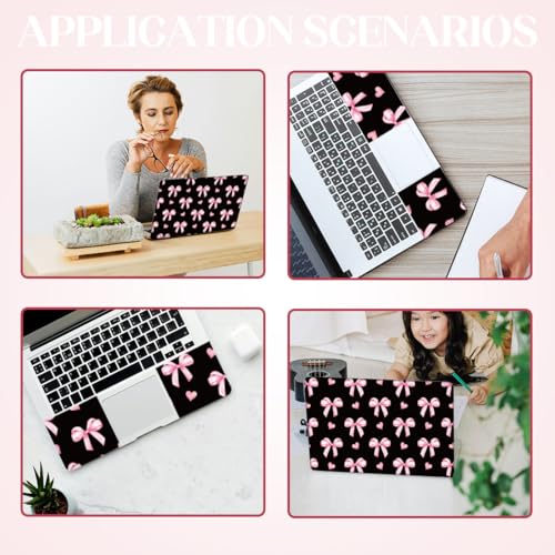 SUPERDANT 3 Pcs Black Pink Bow Heart Laptop Skin Trim-to-Fit Waterproof PVC Laptop Sticker Set Scratch-Proof 12 13 14 15 16 Inch Laptops Decal for Women - style: Pink Bow