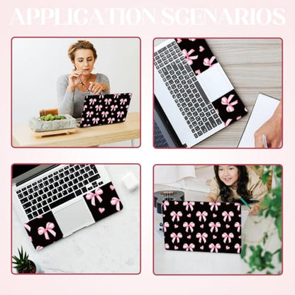 SUPERDANT 3 Pcs Black Pink Bow Heart Laptop Skin Trim-to-Fit Waterproof PVC Laptop Sticker Set Scratch-Proof 12 13 14 15 16 Inch Laptops Decal for Women - style: Pink Bow