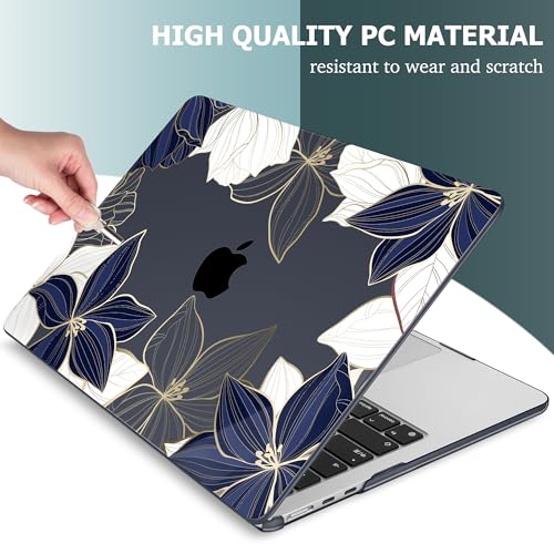 Mektron for 2026/2025/2024/2023 MacBook Air 15 INCH M5 A3448 /M4 A3241 /M3 A3114 /M2 A2941 Case, Printed Plastic Hard Shell Cover with 15.3" Liquid Retina Display Touch ID, Gold line Lily - color: Gold line lily